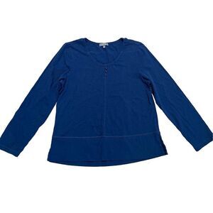 Habitat clothes navy button detail cotton long sleeve blouse m